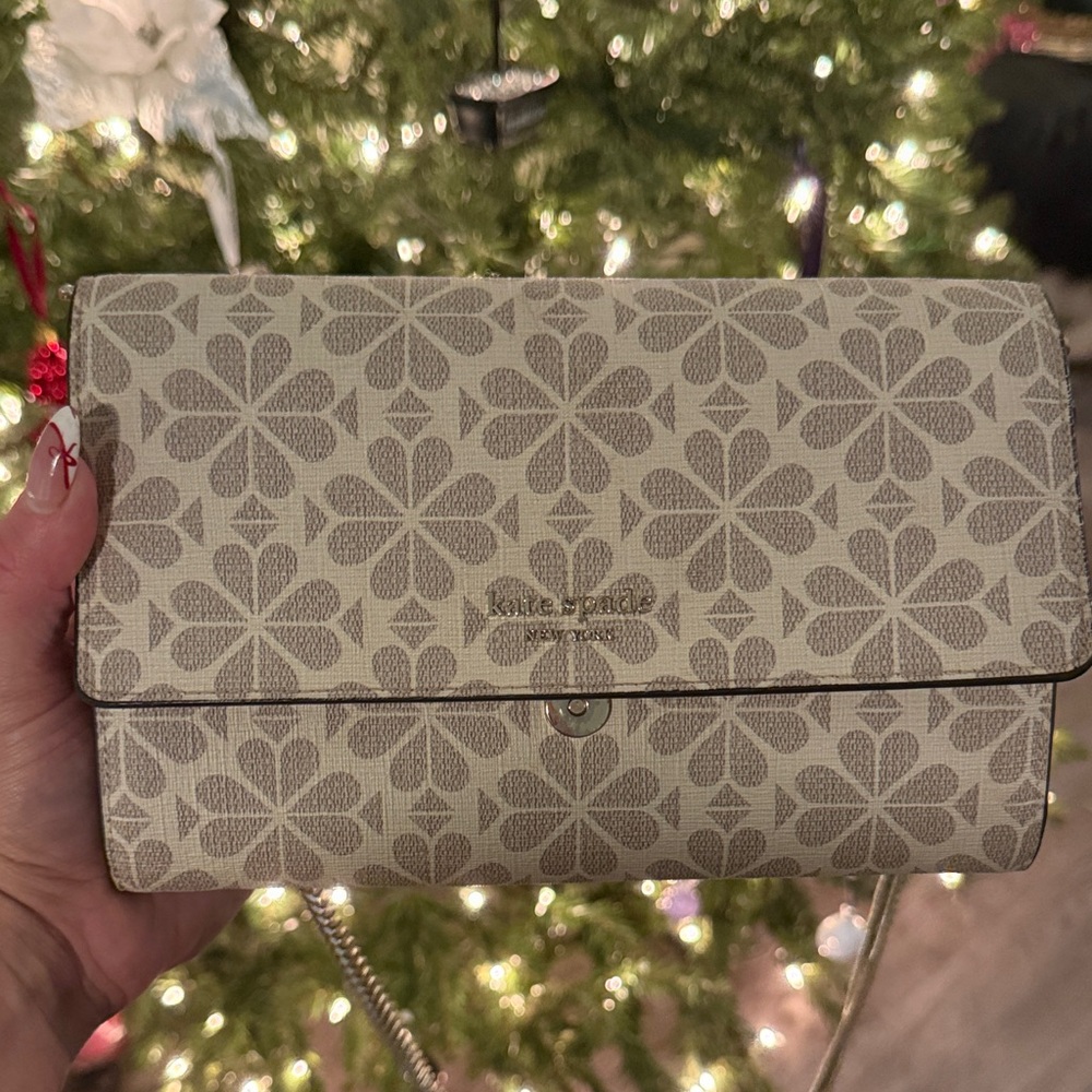 Kate Spade Cream and Gray Floral Crossbody Bag w/ gold chain
